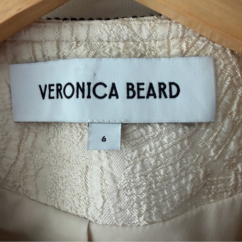 VERONICA BEARD | Darla Textured Ecru Cream Jacket Black Trim Size 6 - Picture 6 of 14